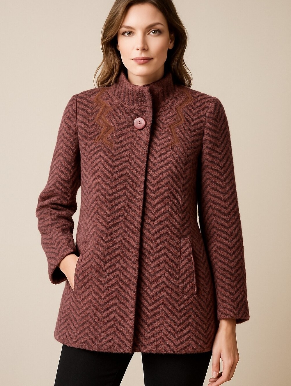 Vintage dark red/burgundy with leather trim over coat / l/xl